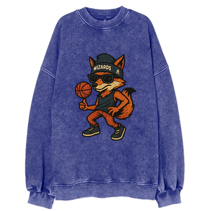 Washington Fox wearing Wizards beanie with capitol patch and wayfarer - Vintage Sweatshirt - Blue