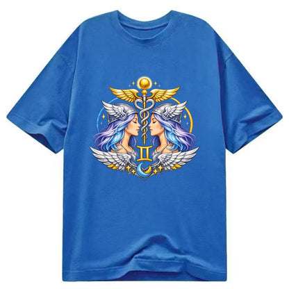 MERCURY WINGS | Winged messenger symbol | Caduceus staff | Swift communication | - Classic T-shirt - Blue