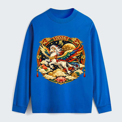 CELESTIAL HORSE | Heavenly horse among clouds and stars | Wings of - Classic Long Sleeve Shirt - Blue