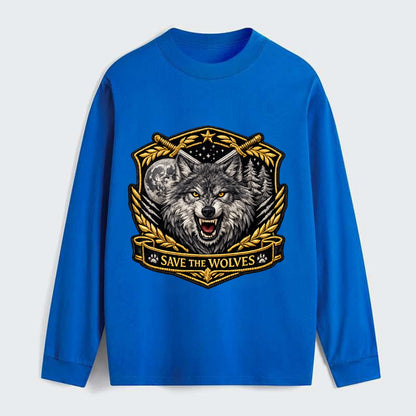 SAVE THE WOLVES - wolf moon in gray , predator protection - Classic Long Sleeve Shirt - Blue