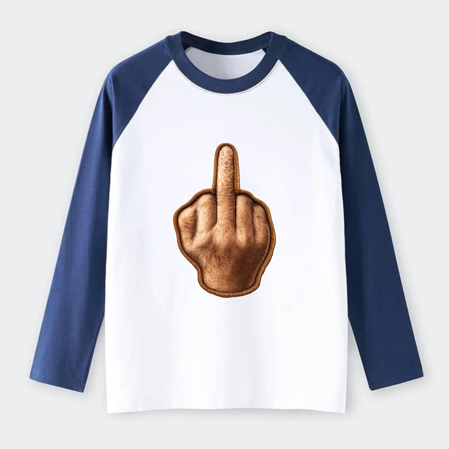MIDDLE FINGER - hand gesture in skin tone , attitude - Raglan Long Sleeve T-Shirt - Blue