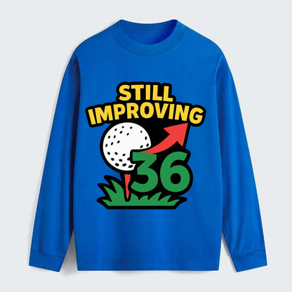 Handicap number getting higher with arrow - "Still Improving" - - Classic Long Sleeve Shirt - Blue