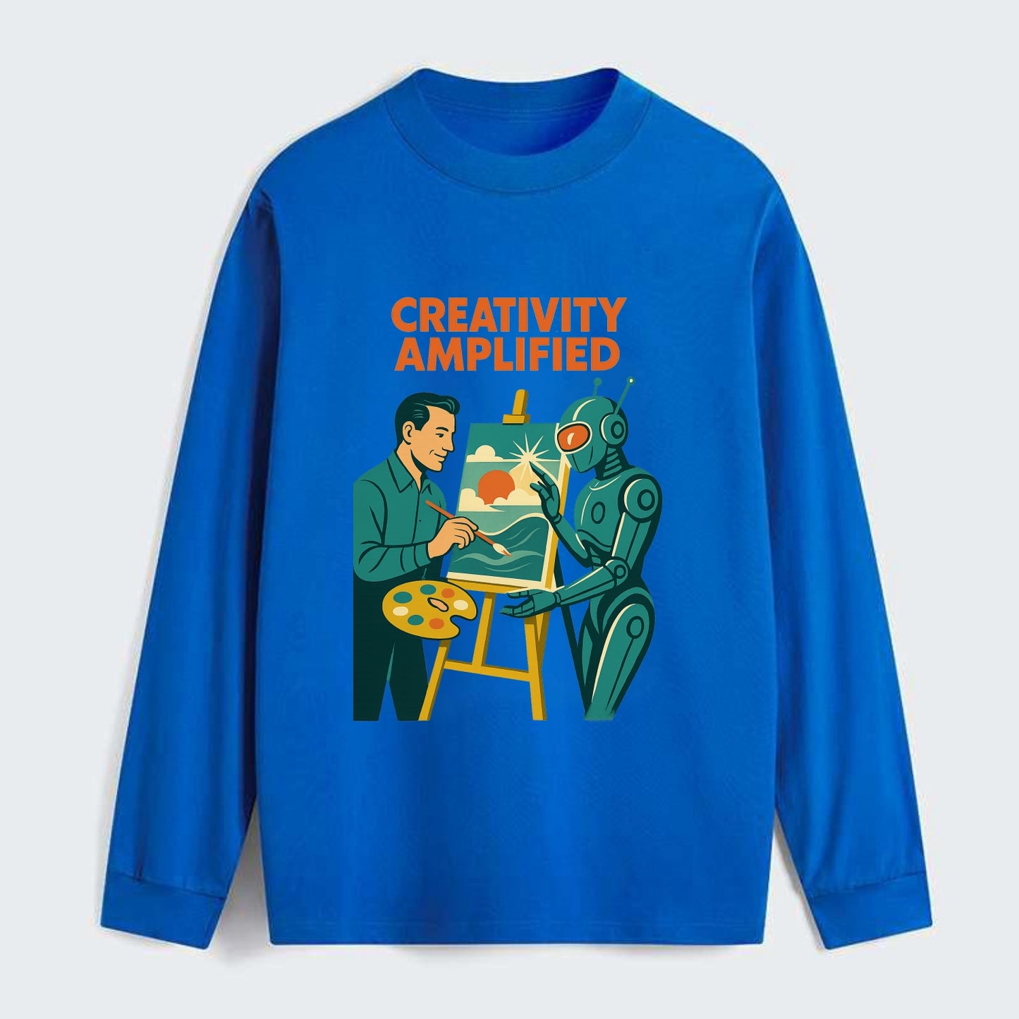 Artist and AI creating beautiful masterpiece together - "Creativity - Classic Long Sleeve Shirt - Blue