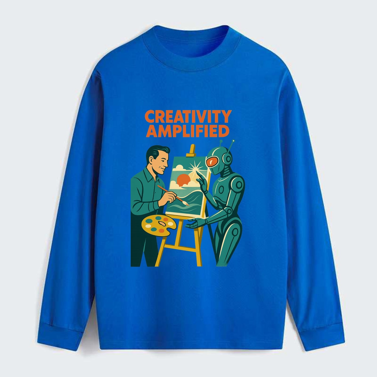 Artist and AI creating beautiful masterpiece together - "Creativity - Classic Long Sleeve Shirt - Blue