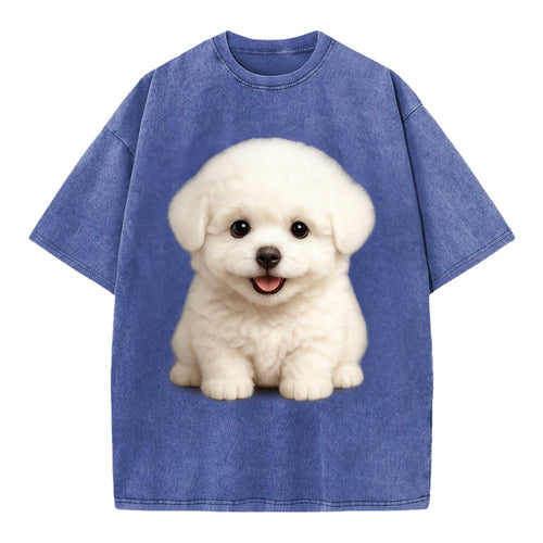 Baby Bichon Frise Puppy - white puffy cloud, dark eyes, happy expression, - Vintage T-shirt