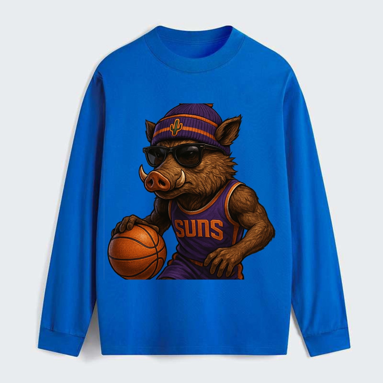 Phoenix Javelina wearing Suns beanie with cactus patch and wayfarer - Classic Long Sleeve Shirt - Blue