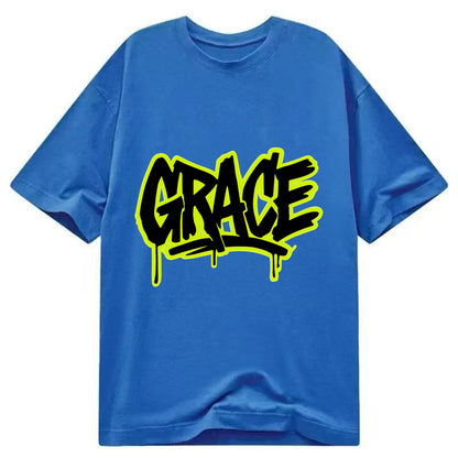Bold typography design - "GRACE" - elegance under pressure, divine favor - Classic T-shirt - Blue