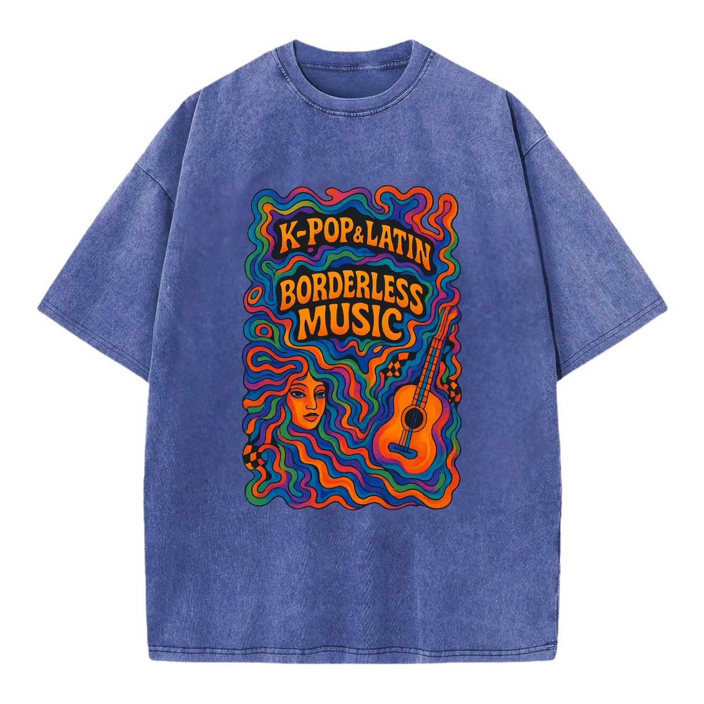 K-Pop and Latin fusion explosion - "Borderless Music" - cross-cultural sounds - Vintage T-shirt - Blue