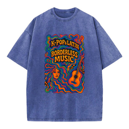 K-Pop and Latin fusion explosion - "Borderless Music" - cross-cultural sounds - Vintage T-shirt - Blue