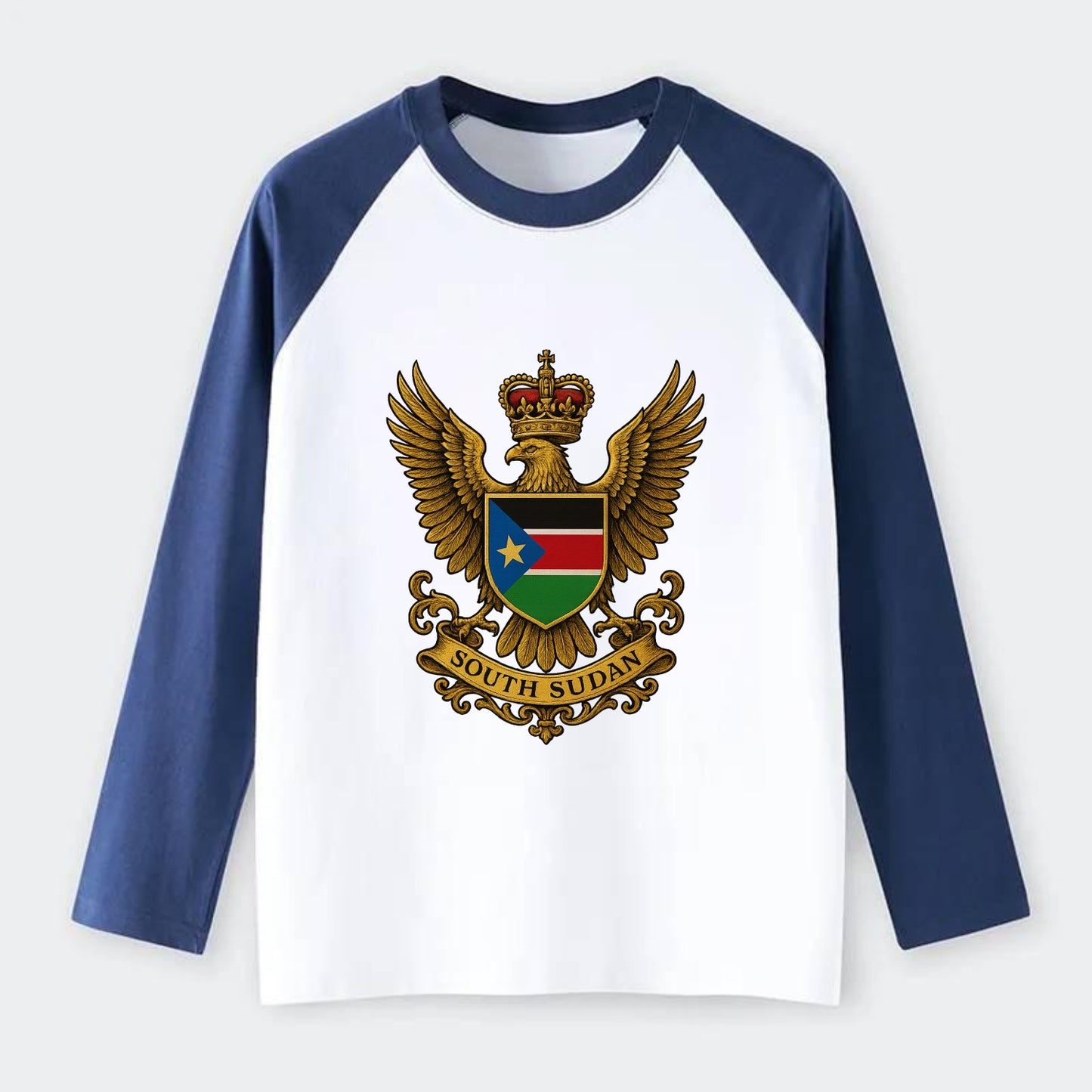 South Sudan Royal Logo - Raglan Long Sleeve T-Shirt - Blue