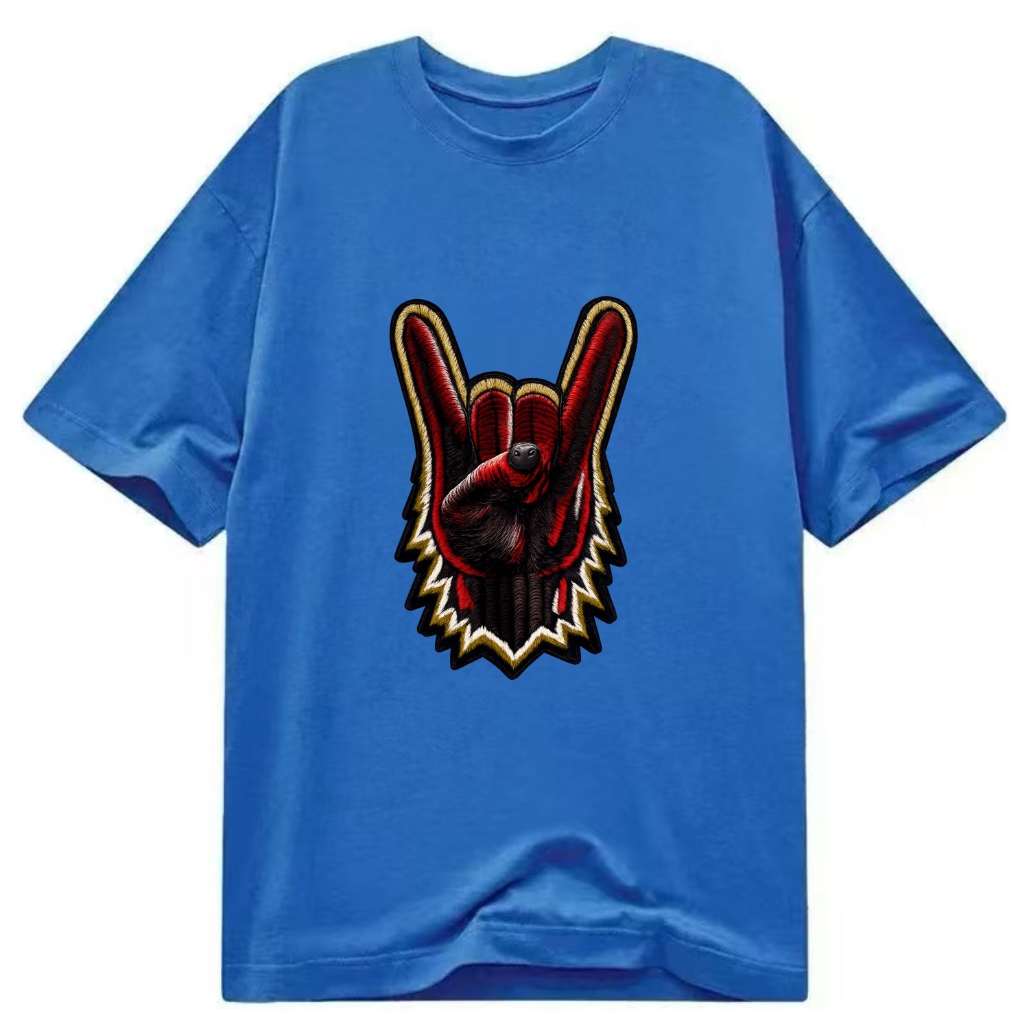 ROCK HAND HORNS - devil horns hand gesture in black and red , metal music - Classic T-shirt - Blue