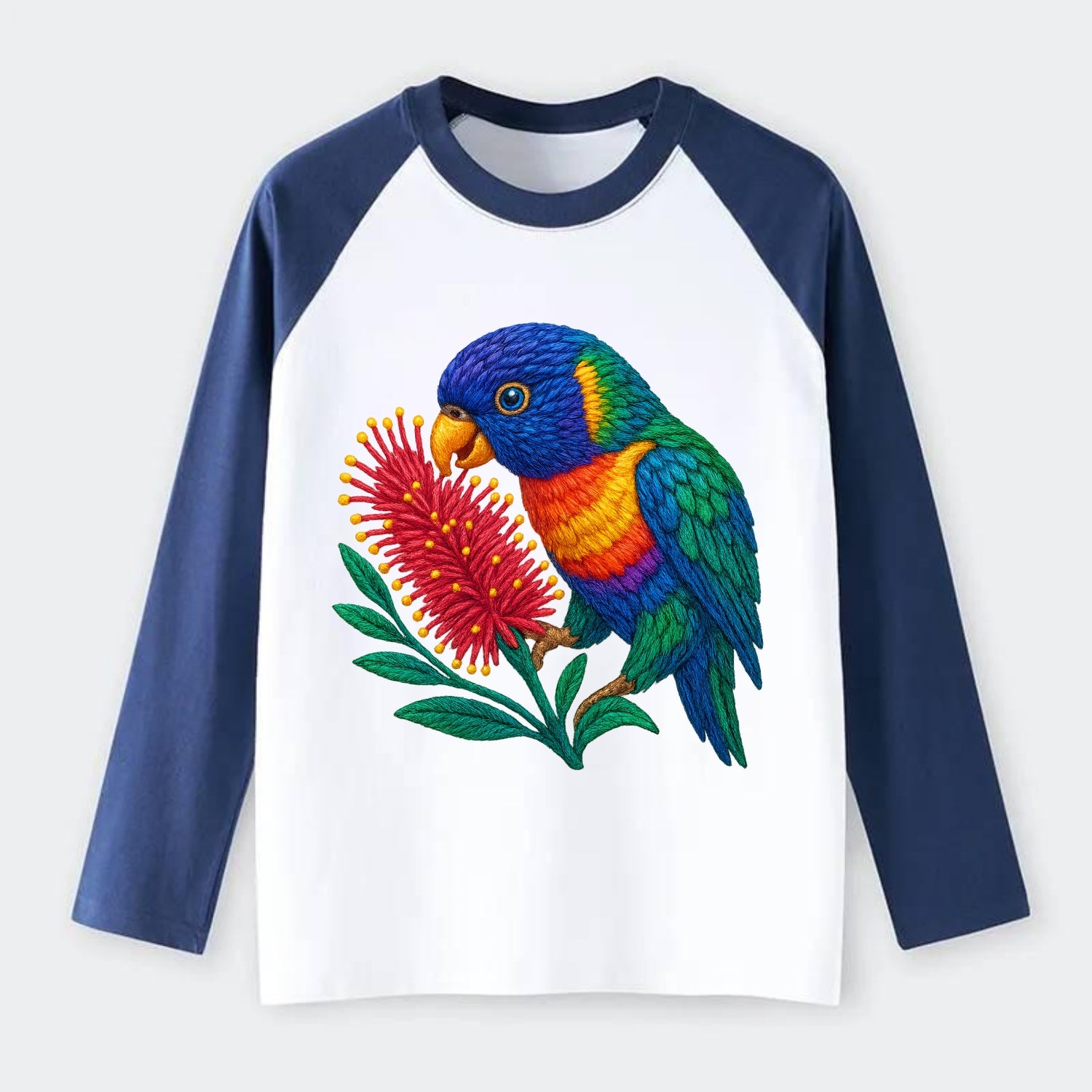 Rainbow Lorikeet Bottlebrush - Raglan Long Sleeve T-Shirt - Blue