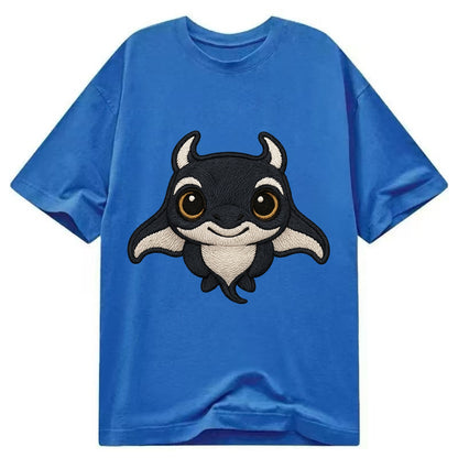 Baby Manta Ray - dark with white markings, cephalic fins, gentle eyes, - Classic T-shirt - Blue
