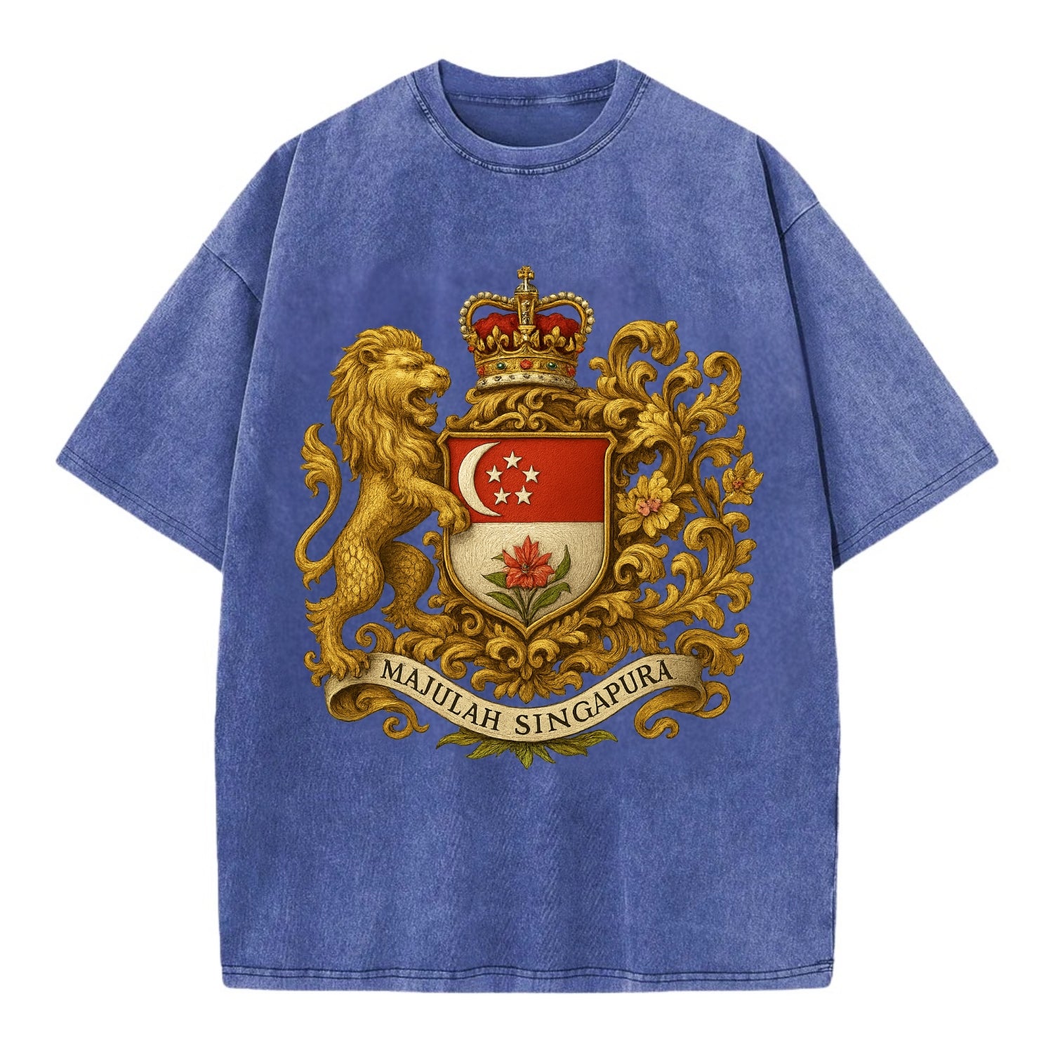 Singapore Merlion Emblem  - Vintage T-shirt - Blue