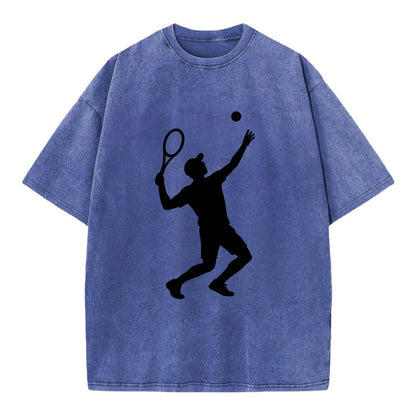 Tennis player serving powerful shot - Vintage T-shirt - Blue