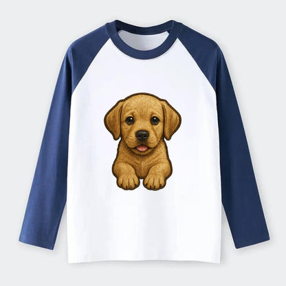 Baby Labrador Retriever Puppy - yellow/black/chocolate, soulful eyes, - Raglan Long Sleeve T-Shirt - Blue