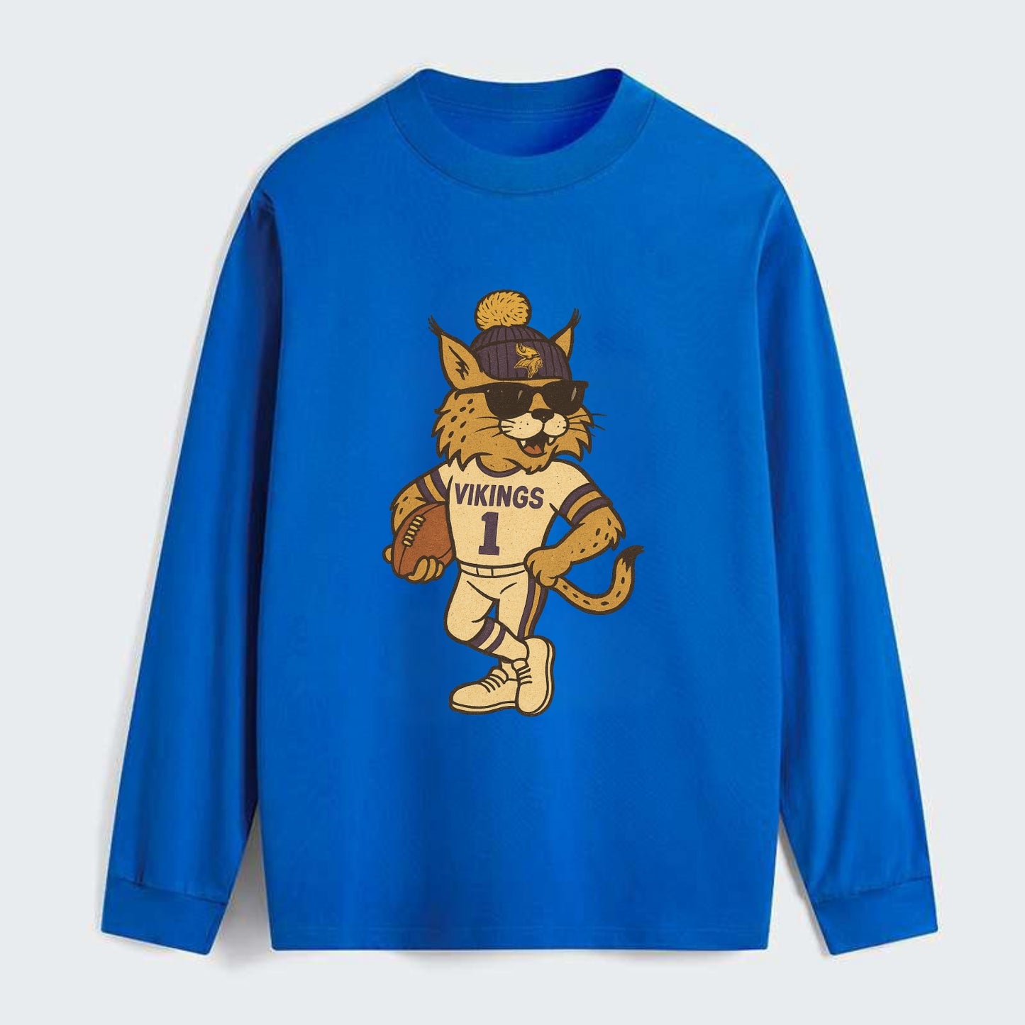 Minneapolis Lynx wearing Vikings beanie with Norse patch and wayfarer - Classic Long Sleeve Shirt - Blue