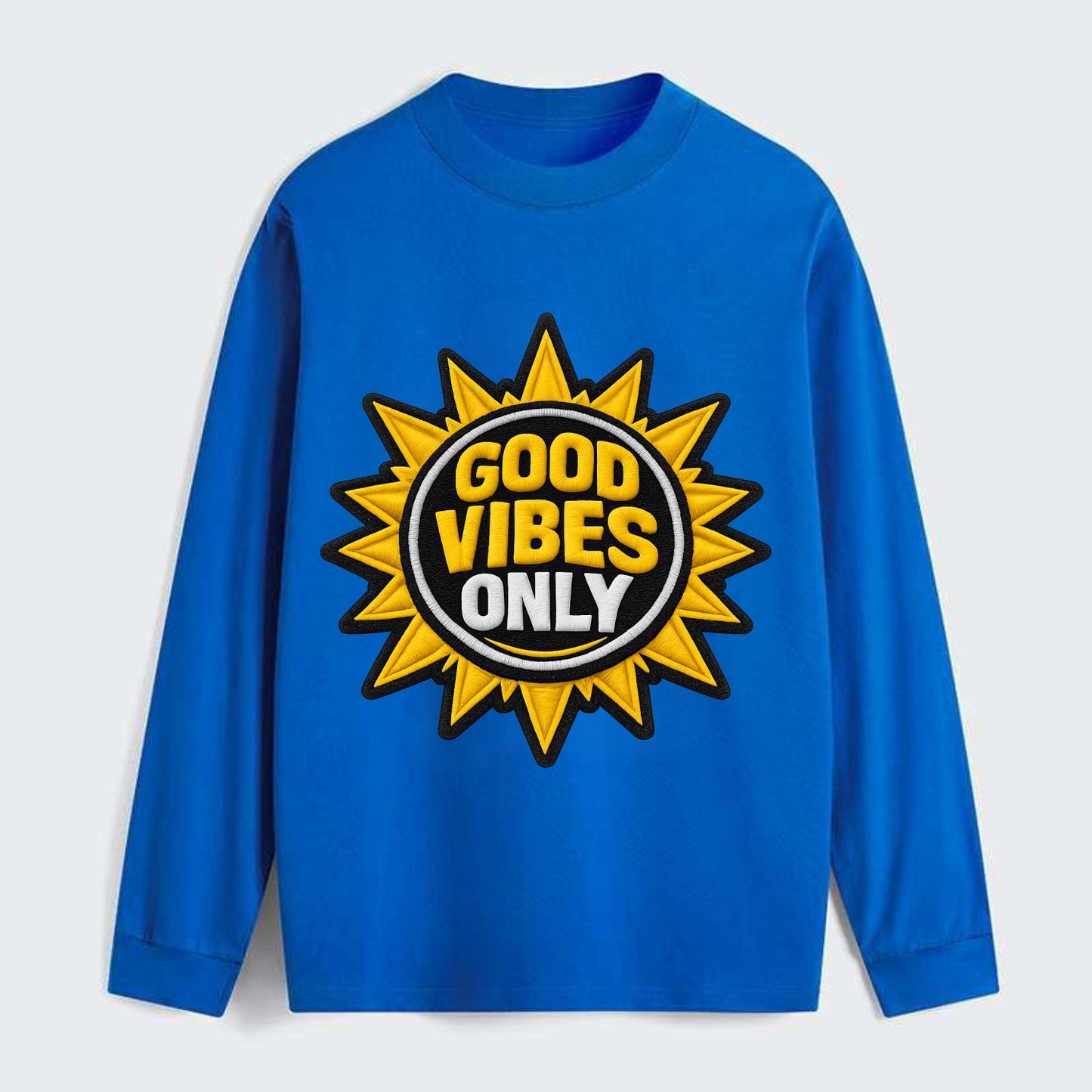 GOOD VIBES ONLY - sun with text in yellow , positive energy - Classic Long Sleeve Shirt - Blue
