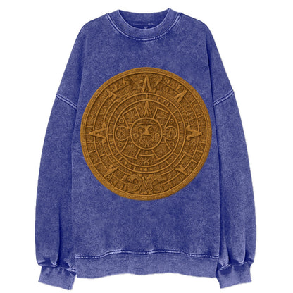 Aztec Calendar  - Vintage Sweatshirt - Blue