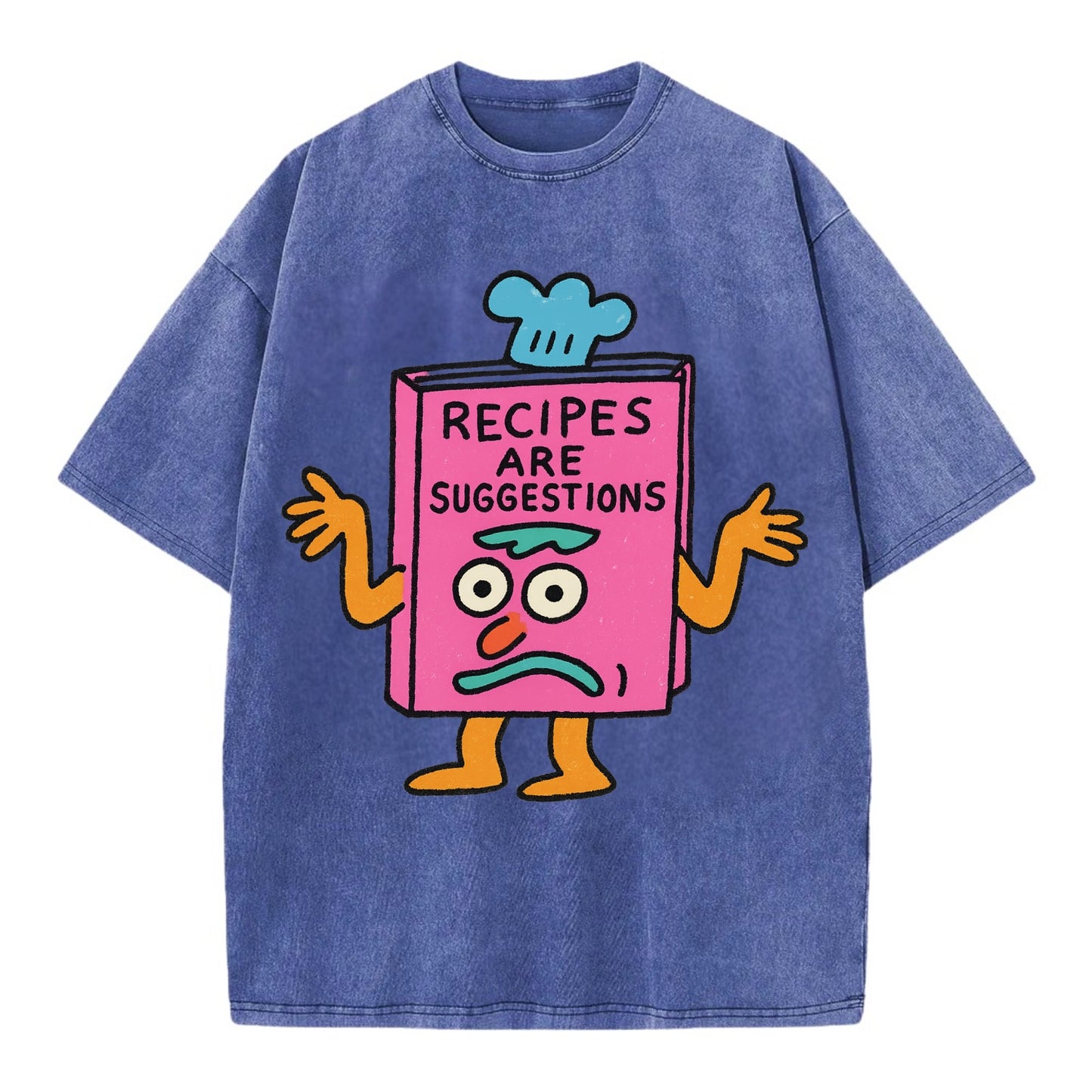 RECIPES ARE SUGGESTIONS | Cookbook shrugging - Vintage T-shirt - Blue