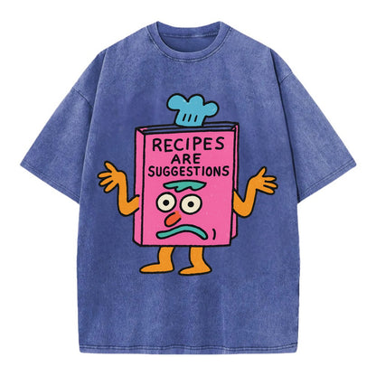 RECIPES ARE SUGGESTIONS | Cookbook shrugging - Vintage T-shirt - Blue