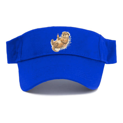 adorable otter floating on back, middle finger up while holding a shellfish - Visor - Blue