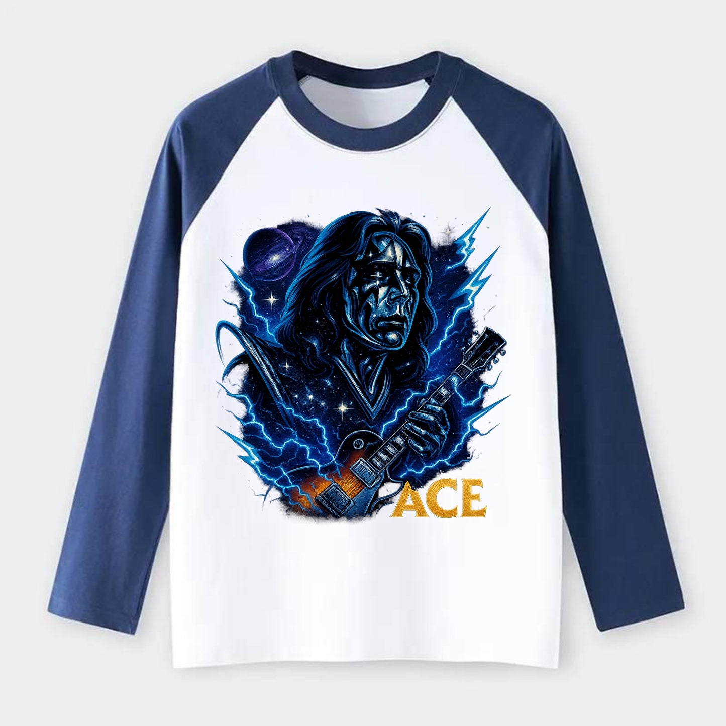 Cosmic Chrome Portrait - Raglan Long Sleeve T-Shirt - Blue