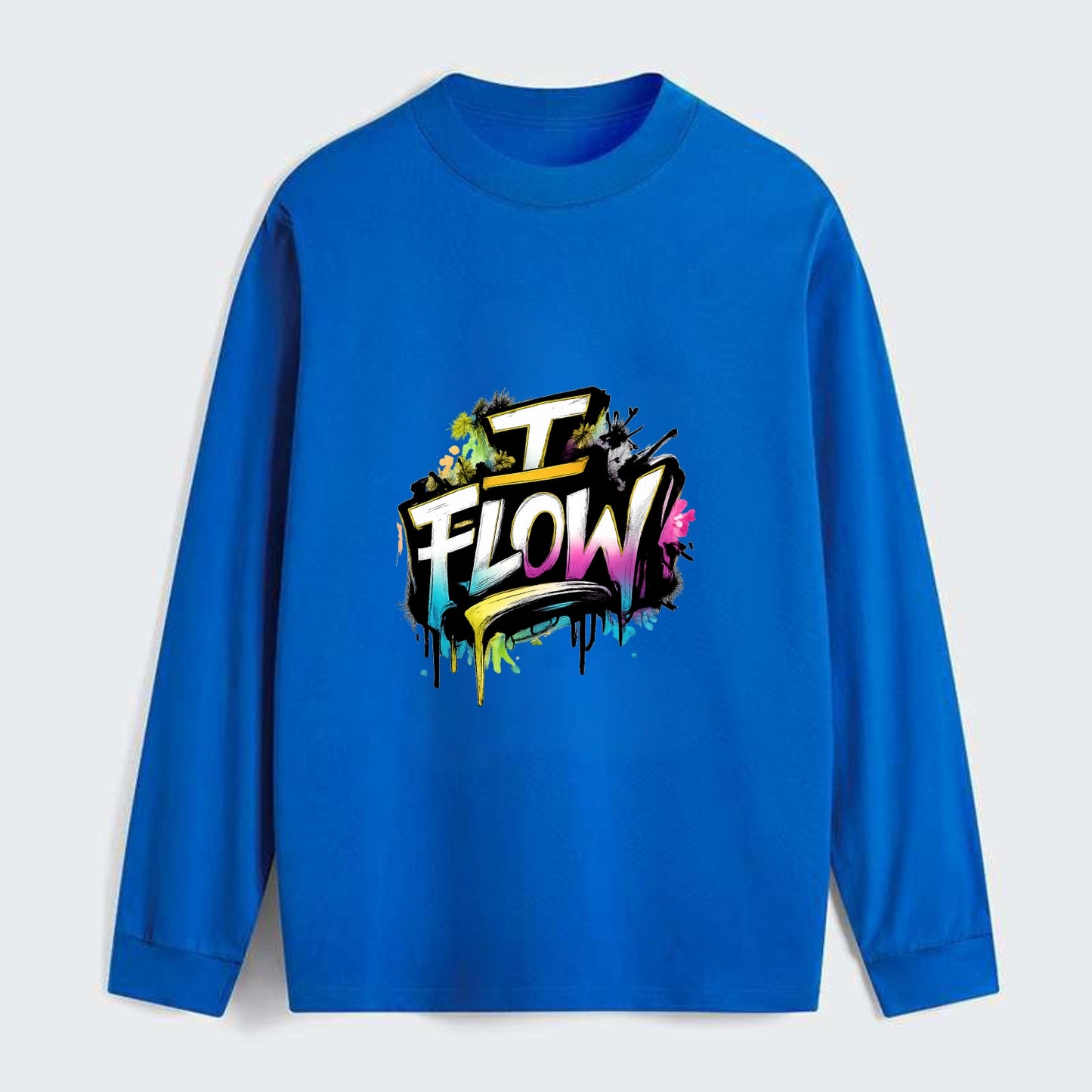 Bold typography design - "I FLOW" - going with life, easy movement - Classic Long Sleeve Shirt - Blue