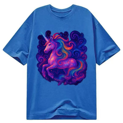 Magical unicorn with flowing rainbow gradient mane, iridescent horn with spiral - Classic T-shirt - Blue