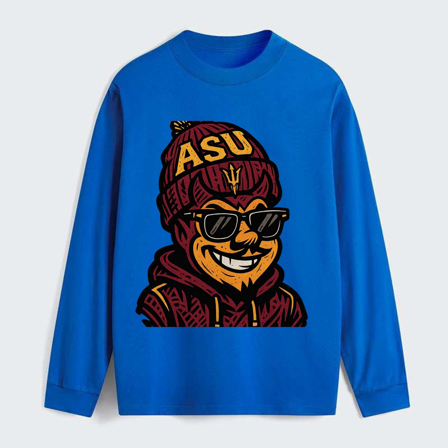 Tempe Sparky wearing Arizona State beanie with fork patch - Classic Long Sleeve Shirt - Blue