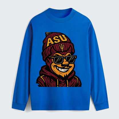 Tempe Sparky wearing Arizona State beanie with fork patch - Classic Long Sleeve Shirt - Blue