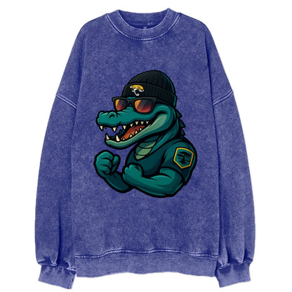 Jacksonville Alligator wearing Jaguars beanie with swamp patch and wayfarer - Vintage Sweatshirt - Blue