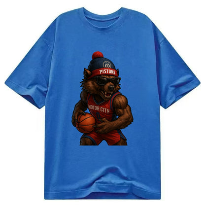 Motor City Wolverine wearing Pistons beanie with gear patch and wayfarer - Classic T-shirt - Blue