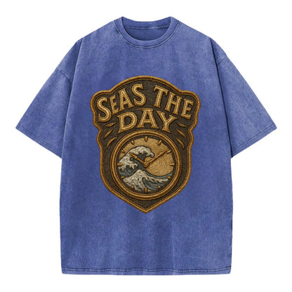 Seas The Day  - Vintage T-shirt - Blue