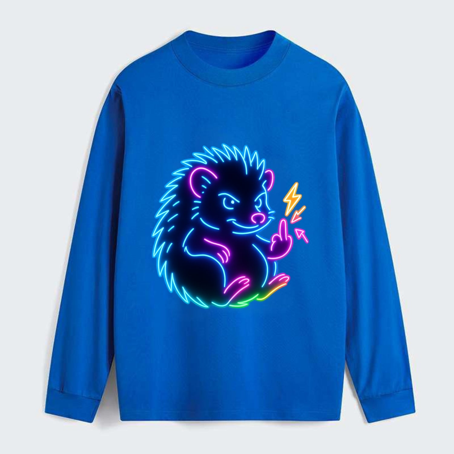 tiny hedgehog curled up slightly, one little paw raised flipping the - Classic Long Sleeve Shirt - Blue