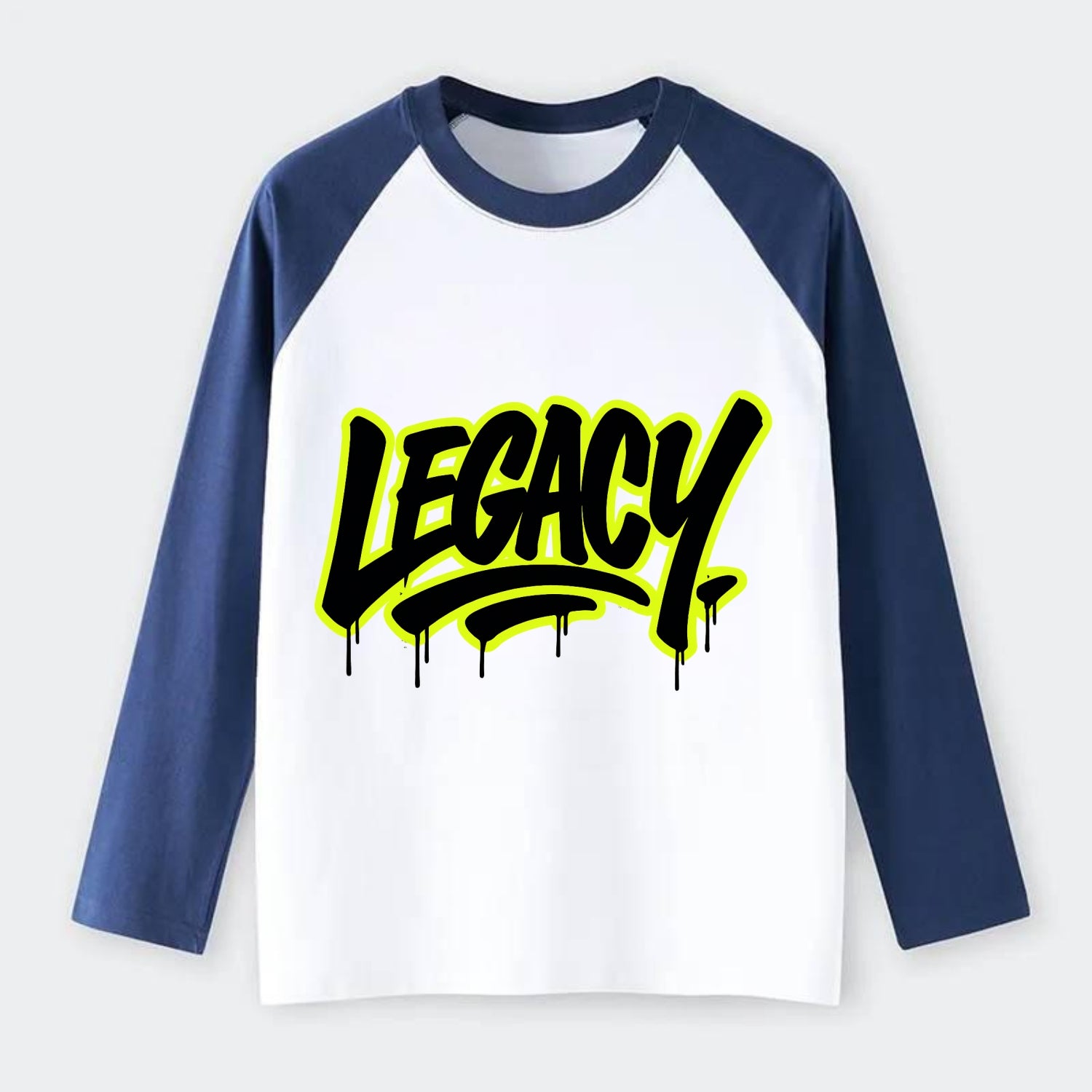 Bold typography design - "LEGACY" - what you leave behind, lasting - Raglan Long Sleeve T-Shirt - Blue