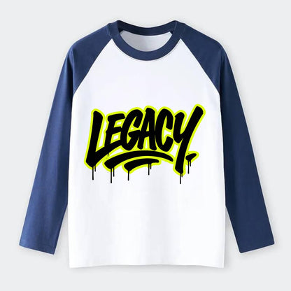 Bold typography design - "LEGACY" - what you leave behind, lasting - Raglan Long Sleeve T-Shirt - Blue