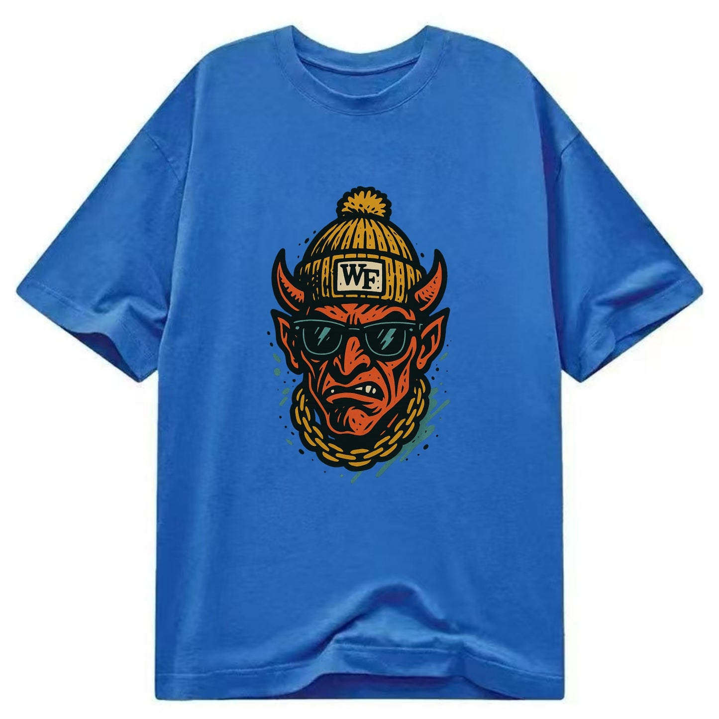 Winston-Salem Demon wearing Wake Forest beanie with WF patch - Classic T-shirt - Blue