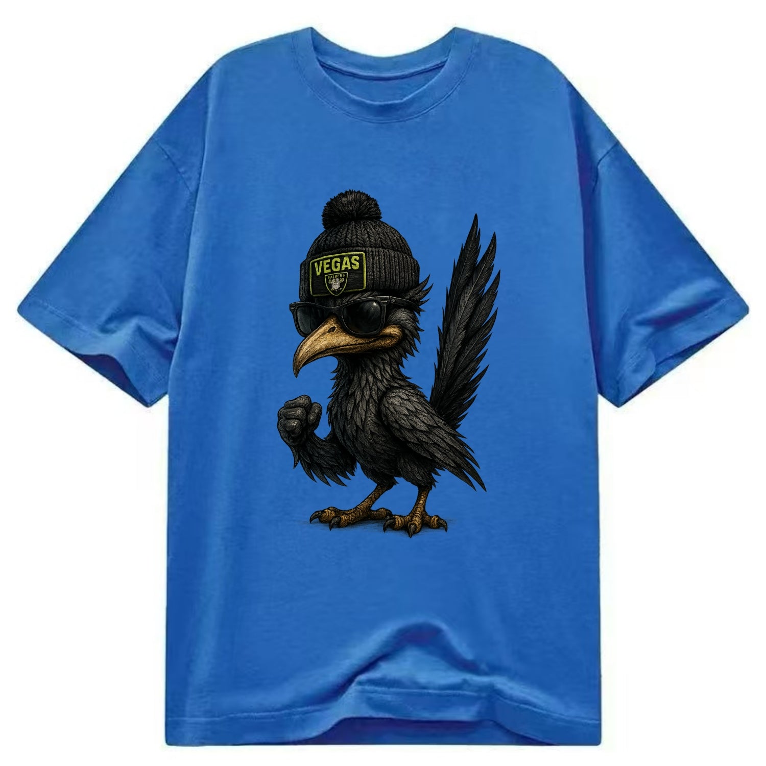 Vegas Roadrunner wearing Raiders beanie with neon patch and wayfarer sunglasses - Classic T-shirt - Blue