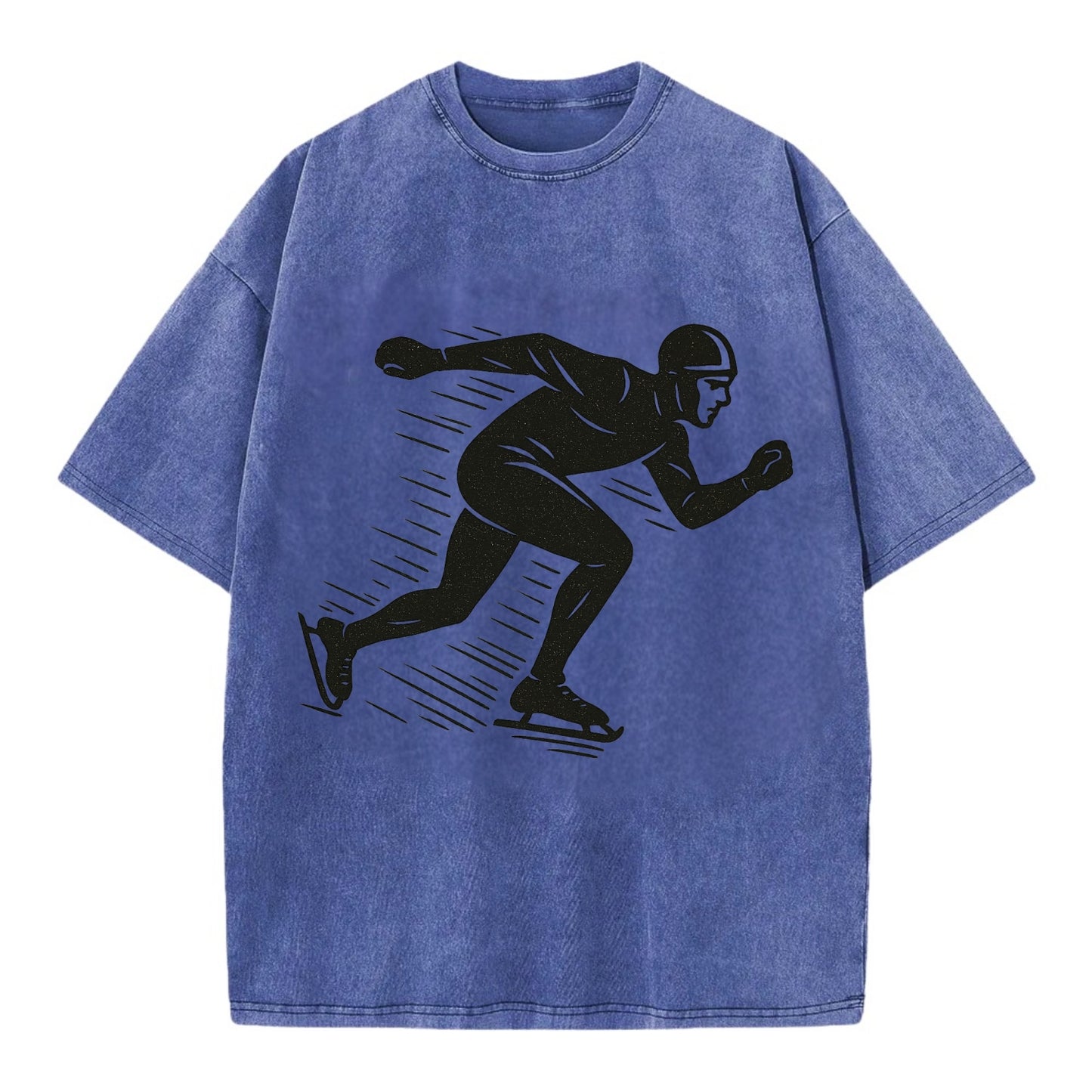 Speed skater in racing crouch - Vintage T-shirt - Blue