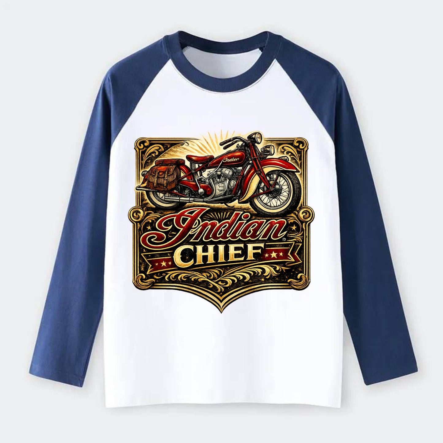 Classic Indian Chief - Raglan Long Sleeve T-Shirt - Blue