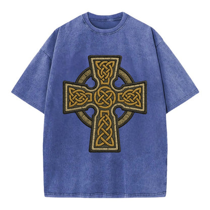 Celtic Cross  - Vintage T-shirt - Blue