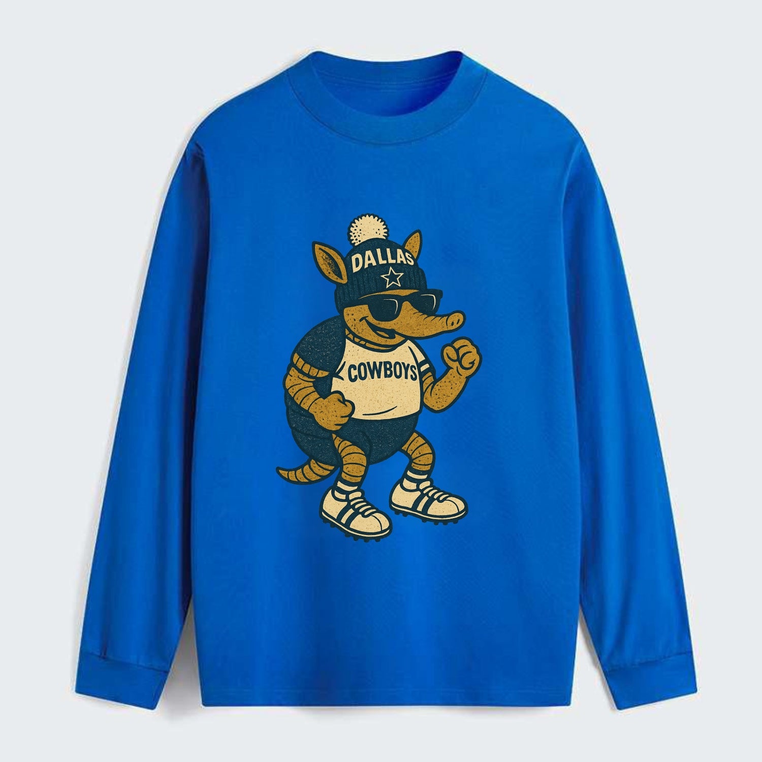 Dallas Armadillo wearing Cowboys beanie with lone star patch and - Classic Long Sleeve Shirt - Blue
