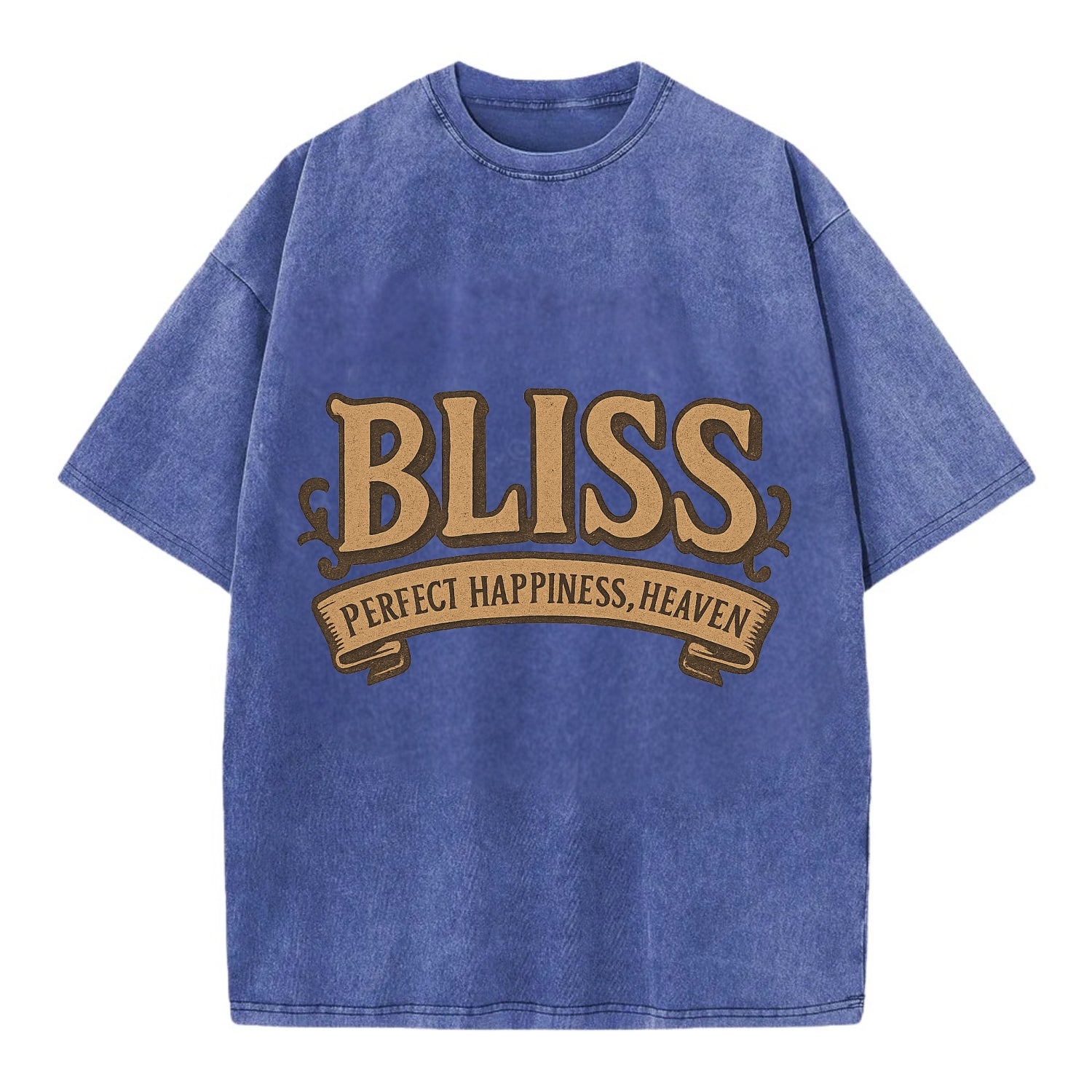 Bold typography design - "BLISS" - perfect happiness, heaven - Vintage T-shirt - Blue