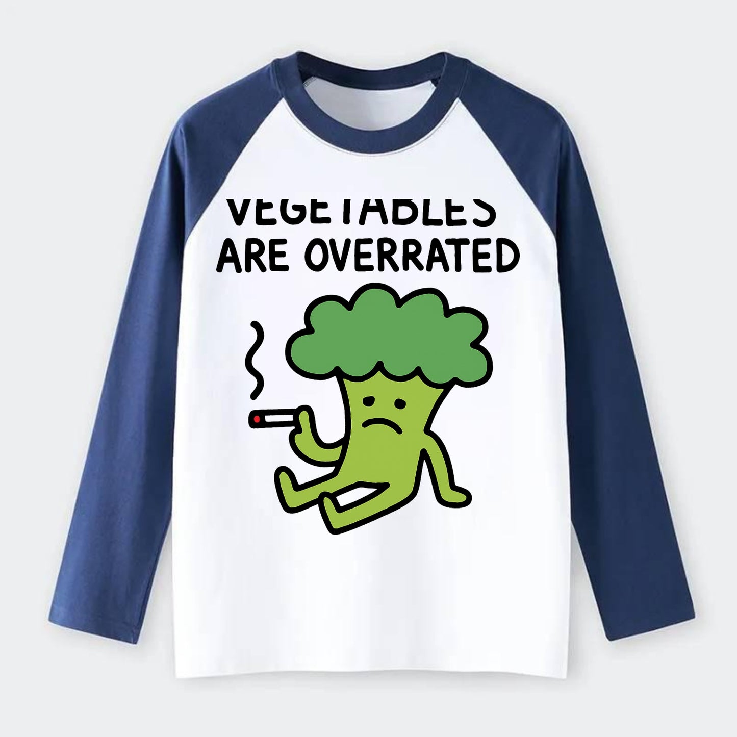 VEGETABLES ARE OVERRATED | Rebellious broccoli smoking - Raglan Long Sleeve T-Shirt - Blue