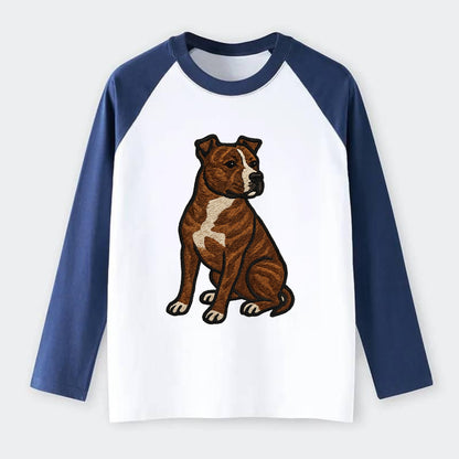 American Staffordshire Terrier - Brindle embroidered pose - Raglan Long Sleeve T-Shirt - Blue