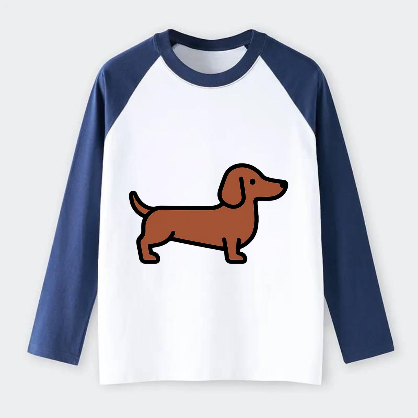 Dachshund - Red/brown smooth flat side profile - Raglan Long Sleeve T-Shirt - Blue