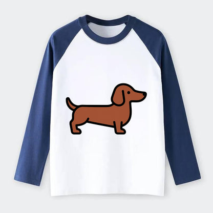 Dachshund - Red/brown smooth flat side profile - Raglan Long Sleeve T-Shirt - Blue