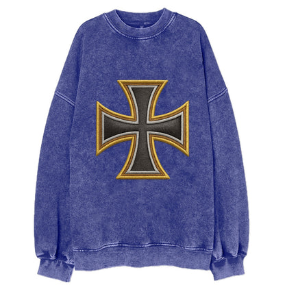 Teutonic Cross  - Vintage Sweatshirt - Blue