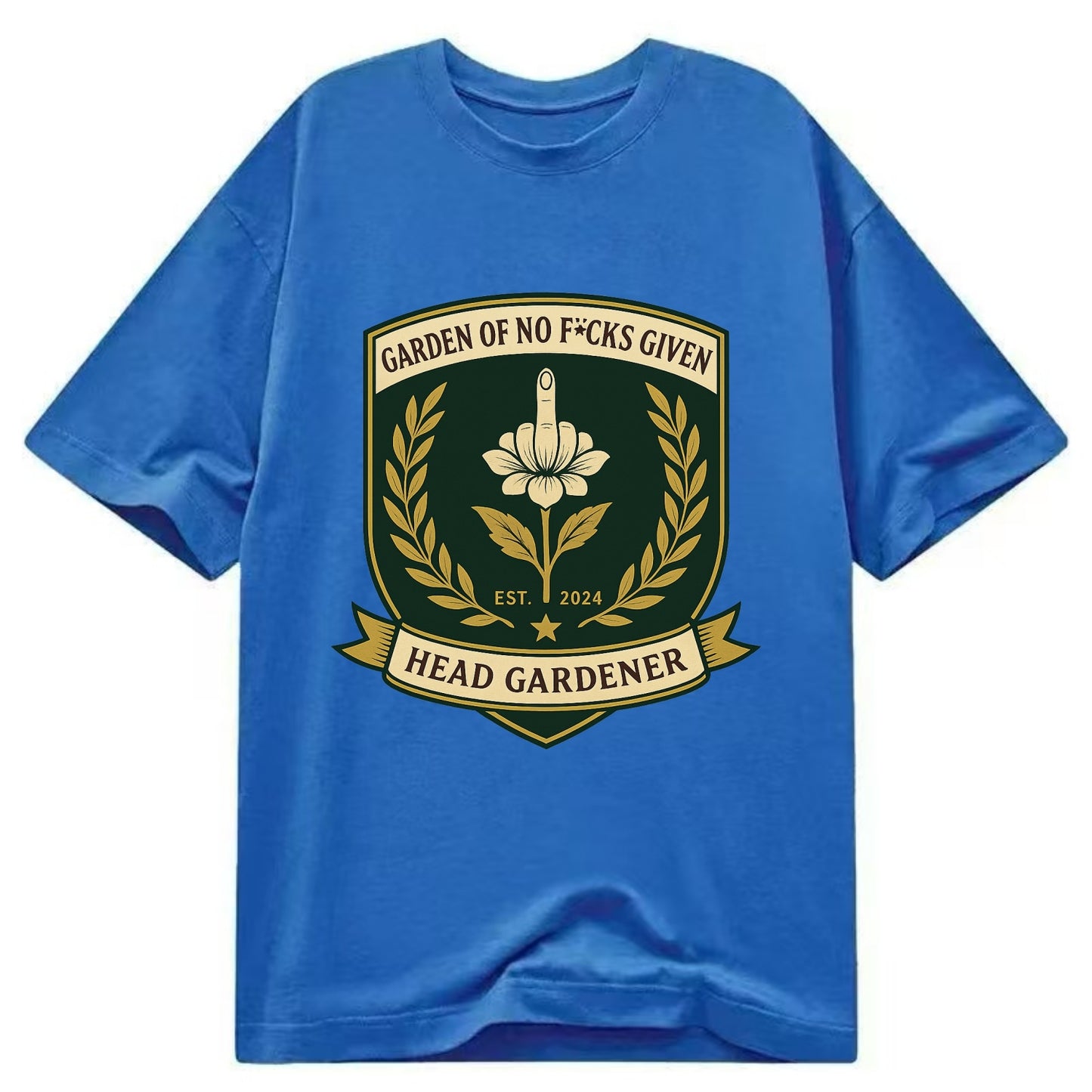 Shield with middle finger flower - "Garden of No F*cks Given - Head Gardener" - - Classic T-shirt - Blue